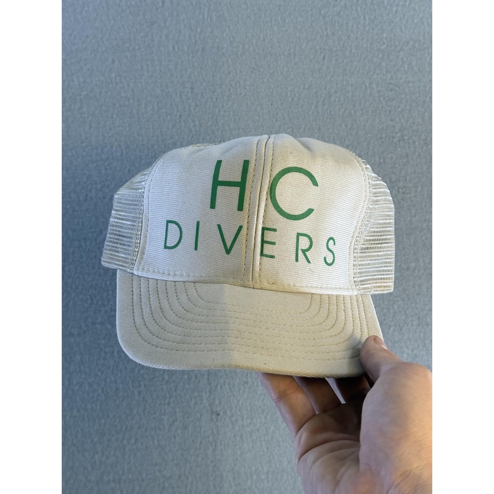 Vintage HC Divers Hat Cap Snap Back Mens One Size Beige Mesh Trucker Sports